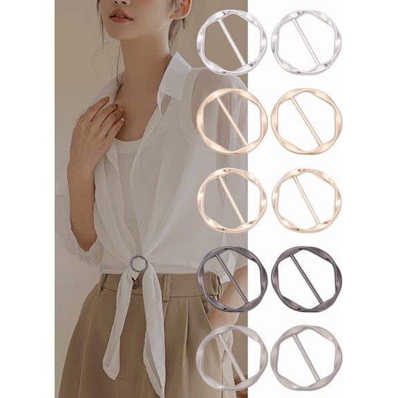 10 Pcs 5 Colors Twist Knot Clip Buckle Round Twisted Circle Silk Scarf Ring Brooch Clothes with Short Buttons for DIY Necklace Bracelet and Jewelry Clasp Making