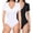Black+White-V Neck, variant on Body Suit Tummy Control Bodysuit Deep V Neck Zip Up Short Sleeve Tops Black Bodysuits for Women Black