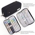 thumbnail image 3 of Canvas Pencil Case Large Capacity 4 Compartments Double Sided Hanging Loop Assorted Colors for Students Teens Adults, 3 of 7