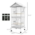 thumbnail image 3 of Dog Pens PawHut Wrought Metal Bird Cage Feeder with Rolling Stand Perches Food Containers Doors Wheels 67" H, White,Cat Pens, 3 of 7