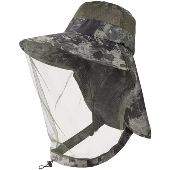 Jiibva Anti-Mosquito Mesh Bucket Hat, Mosquito Head Net Mesh Hat, Netting-Midge Face Cover UV Protection Bucket Fishing Cap Beekeeping Net Hat for Outdoor Gardening