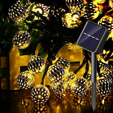 Qishi 20LED Solar String Lights - 16.5ft Moroccan Ball Fairy Lights for Outdoor Garden, Patio, Party Decor