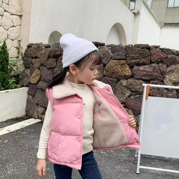 KYAIGUO Boys Girls Winter Sleeveless Vest Coat Lightweight Jacket Snap Closure Sleeveless Plush Lined Warm Jacket Plush Collar Fall Winter Suitable Baby 1-10 Years Old