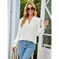 thumbnail image 3 of Womens Dot V Neck Ruffle Sleeve Blouse Flowy Shirts Casual Solid Work Tops White M, 3 of 7