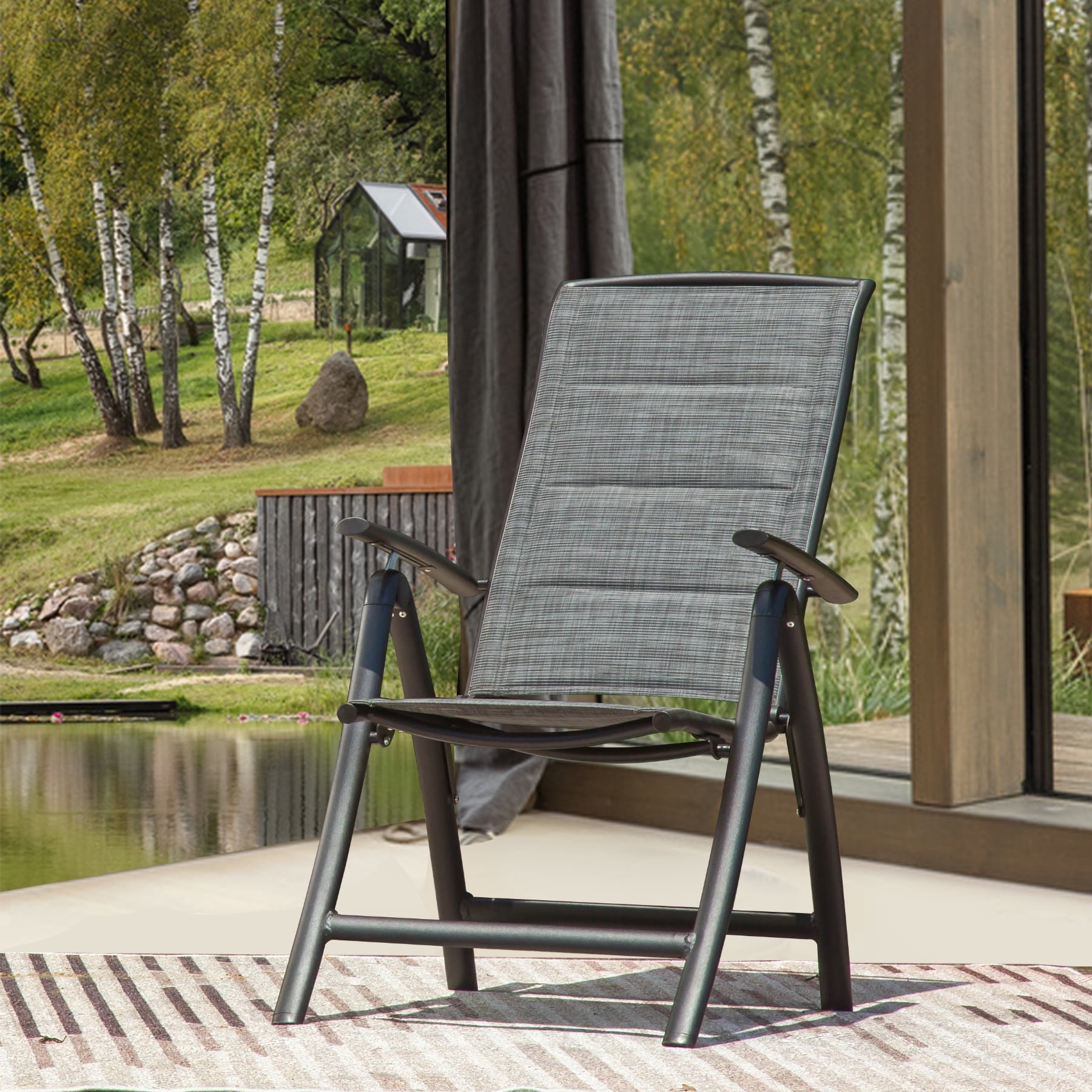 TOTAL Outdoor Folding Patio Chairs Set of 2, Aluminium Frame Reclining Sling Lawn Chairs with Adjustable High Backrest,Camping,Porch,Balcony (Double-Layered Textilene Fabric)