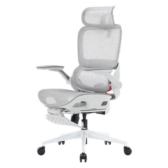 Sihoo B100 PRO Ergonomic Office Chair with Footrest, Adaptive Lumbar Support, 3D Wide Headrest, 360° Rotatable Flip-Up Armrests for Adult, Home, Light Grey
