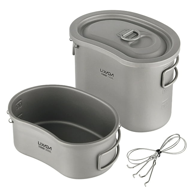 Lixada Ensemble de Gourde en Titane pour Camping en Plein Air 380ml 750ml Pot Suspendu Maison Pique-Nique Randonnée