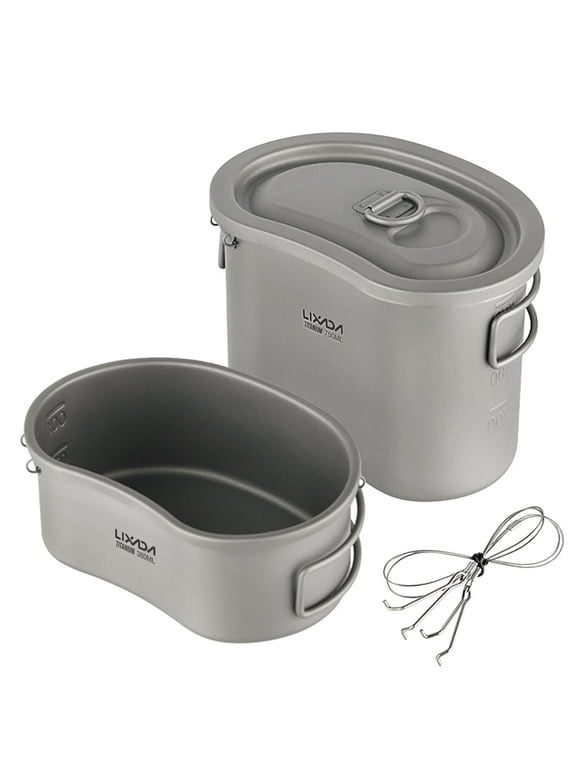 Lixada Hanging Pot Home Picnic Backpacking, Camping Canteen Set 380ml 750ml with Titanium Cutlery, Outdoor Cooking Gear