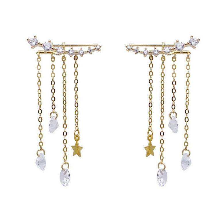 AYYUFE 1 Pair Women Drop Earrings Colorfast High-end Shiny Rhinestone  Tassel Hanging Earrings Female Jewelry