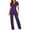 Purple, variant on Idoravan Jumpsuits for Women Casual and Elegant Women Strappy Waist Up Short Sleeved Jumpsuit With V-Neck Wide Leg Pants