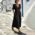 thumbnail image 5 of IUYRTFE Women's V Neck Button Down Midi Dress Short Sleeve Lightweight Casual Summer Flowy Dress with Pockets, 5 of 6