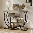 thumbnail image 2 of Mesa consola industrial y rústica de 4 niveles para sala – Estructura metálica geométrica – Estantes abiertos – Perfecta para entrada, pasillo o detrás del sofá – Ahorro de espacio – Color gris., 2 of 6