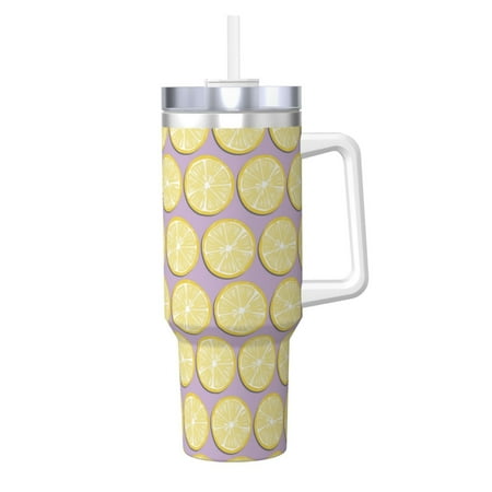 

Daiia Yellow Lemon Slices Printed 40 oz Tumbler with Handle Ice Bully Insulated Tumbler 2 in 1 Lid Insulated Water Bottle Stainless Steel Travel Coffee Mug