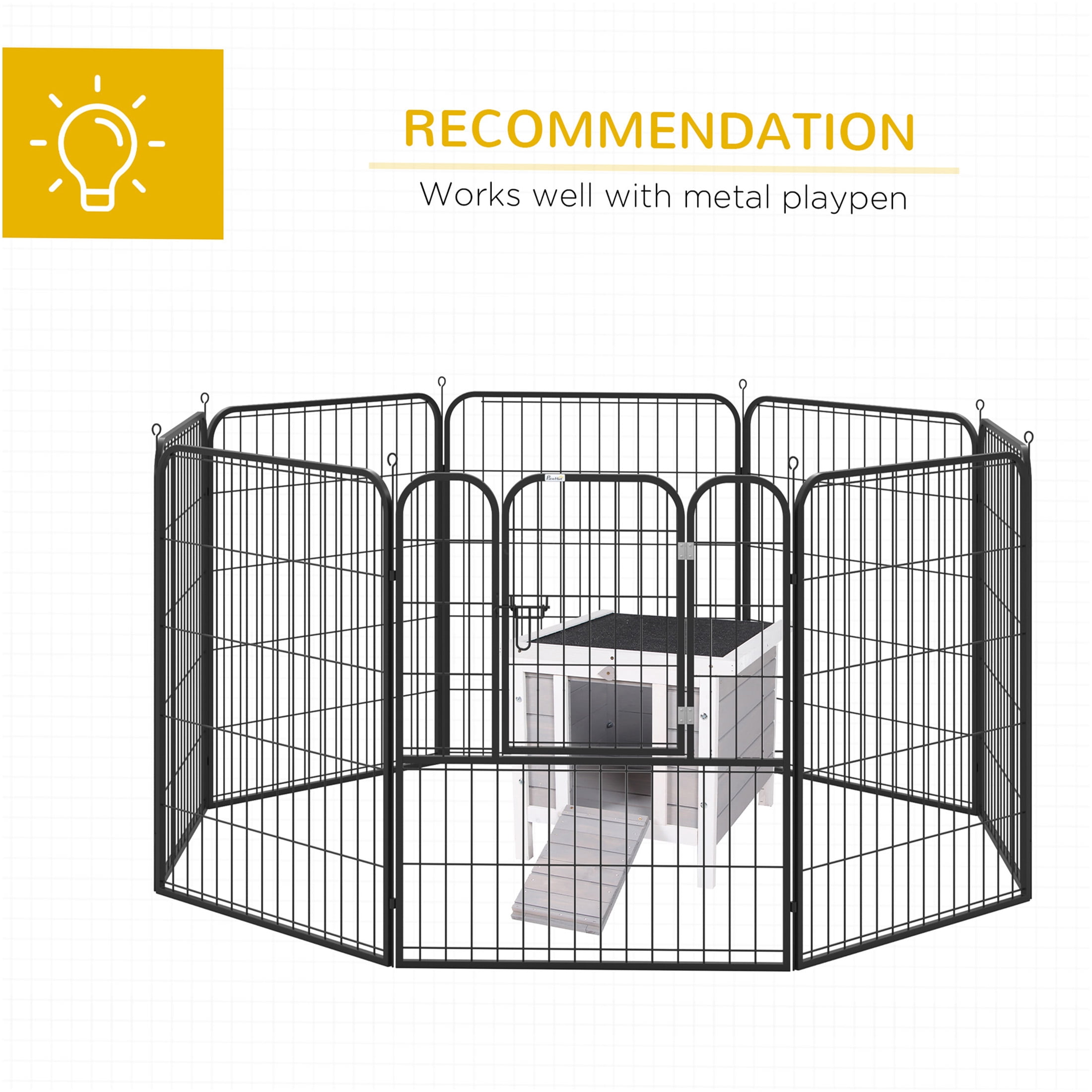 JERFIT Outdoor Rabbit Hutch with Waterproof Roof, Small Animal Cage for Bunny Guinea Pig, Wooden Pet House with Ramp, Elevated Bottom, Gray