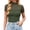 Army Green, variant on Trendfront Womens Summer 2026 High Neck Short Sleeve Tops Solid Color Plain Sheer Style Tees Y2K Fashion Apparel Wear T-Shirts