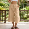 thumbnail image 2 of felwors Gaucho Pants For Women Summer Wide Leg Cotton Dressy 2026 Casual Cropped Pant Culottes with Pockets Khaki for Size M, 2 of 9