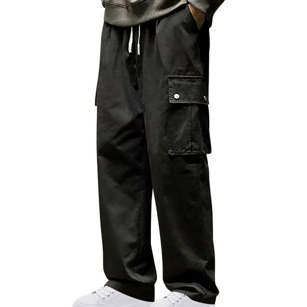 Pantalones largos de moda para hombre, con cordón, cintura elástica, multibolsillos, informales, largos, de sarga para hombre