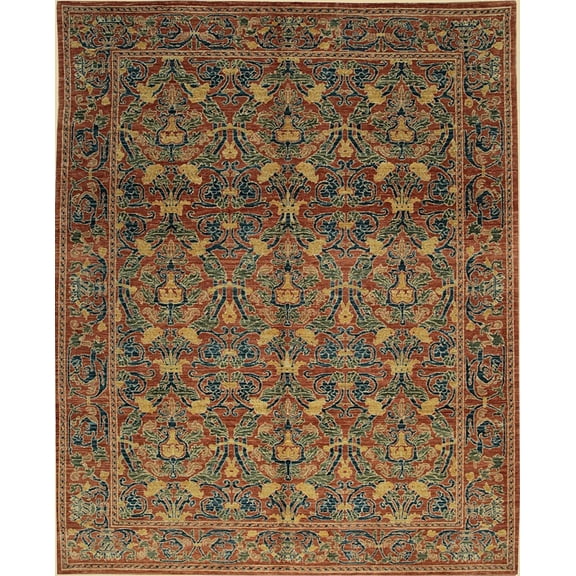 Red Floral Spanish Transitional Handmade Wool Rug