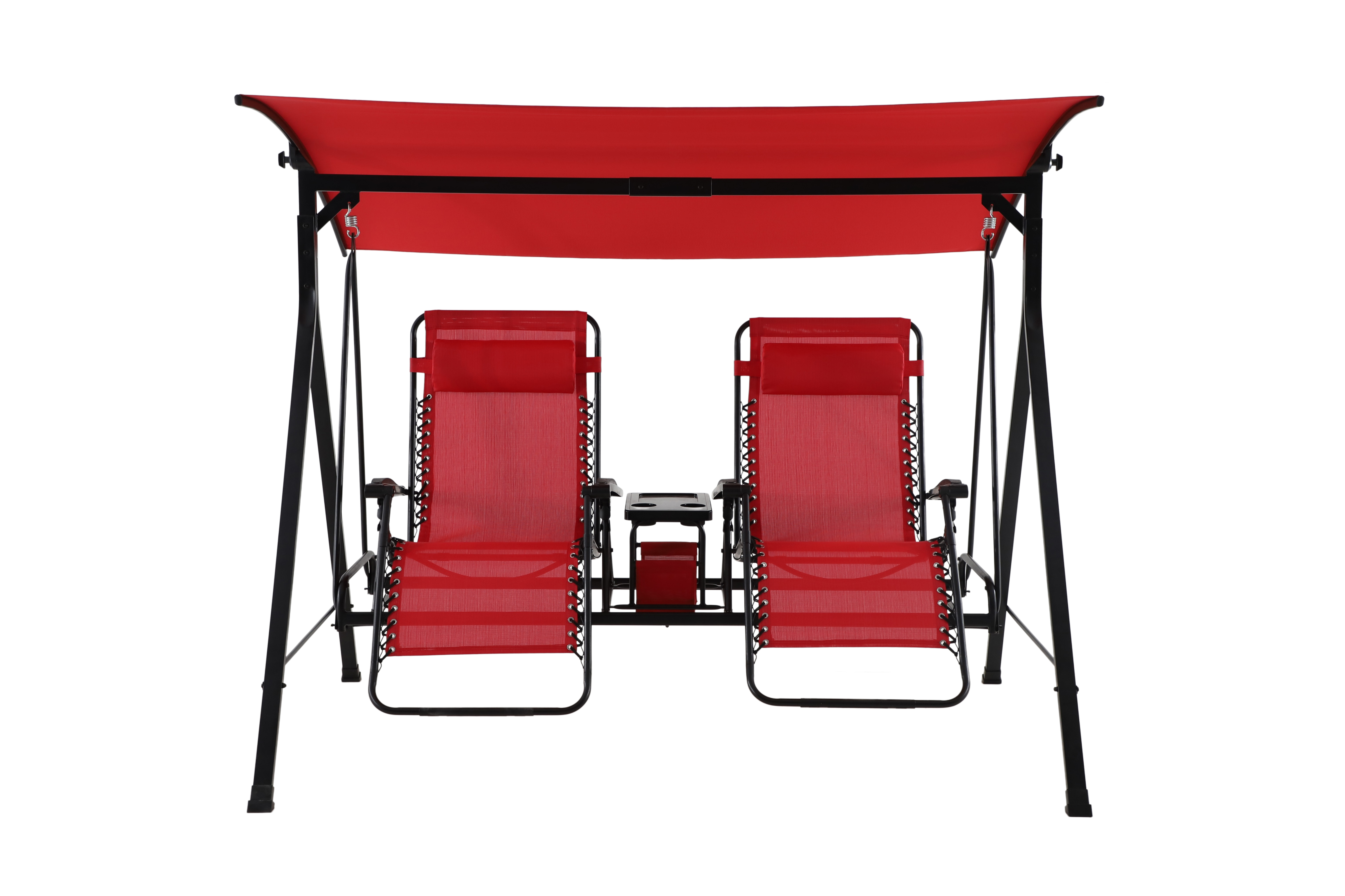 Mainstays 2-Seat Reclining Oversized Zero-Gravity Swing with Canopy and Center Storage Console, Red/Black - image 4 of 9