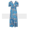 thumbnail image 4 of Mujer manga corta con cuello en v floral fluido elegante casual largo maxi vestido mujer verano casual manga corta vestidos AZULMujer verano estampado floral cruz Adepaton HMJM066-2, 4 of 5