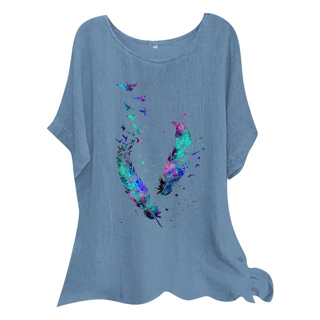 Gibobby Playera de Manga Corta con Cuello Redondo Verano mujer manga corta cuello redondo flor camiseta Top Casual Slim camisas camiseta blusa(Azul,CH)