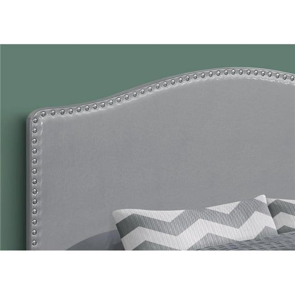 HomeRoots 490192 Gray Faux Leather Upholstered Arched Queen Headboard with Nail Head Trim