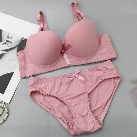 Fartey 2 Piece Underwear Set for Women Push Up Bras and Regular Fit Panties Comfort Seamless Bralettes and Panty Wireless V Neck Bralette Panty Thongs Sets