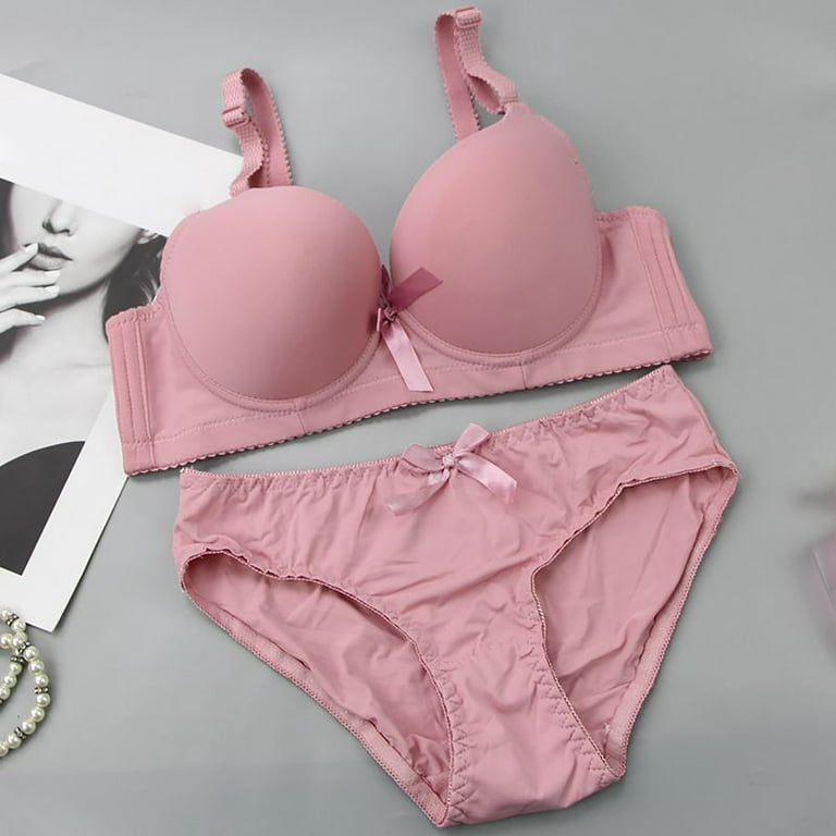 JNGSA Women's Cute Two Piece Lingerie Set Seamless Wireless Bra and Thong Panty  Set Underwear Two Piece Lingerie Pink 
