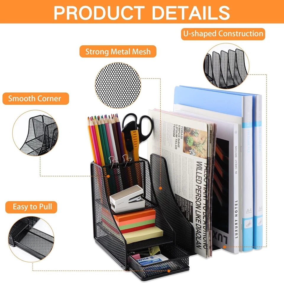 Metal Desk Organizer Caddy Desktop Accessories Storage For Home Office Supplies