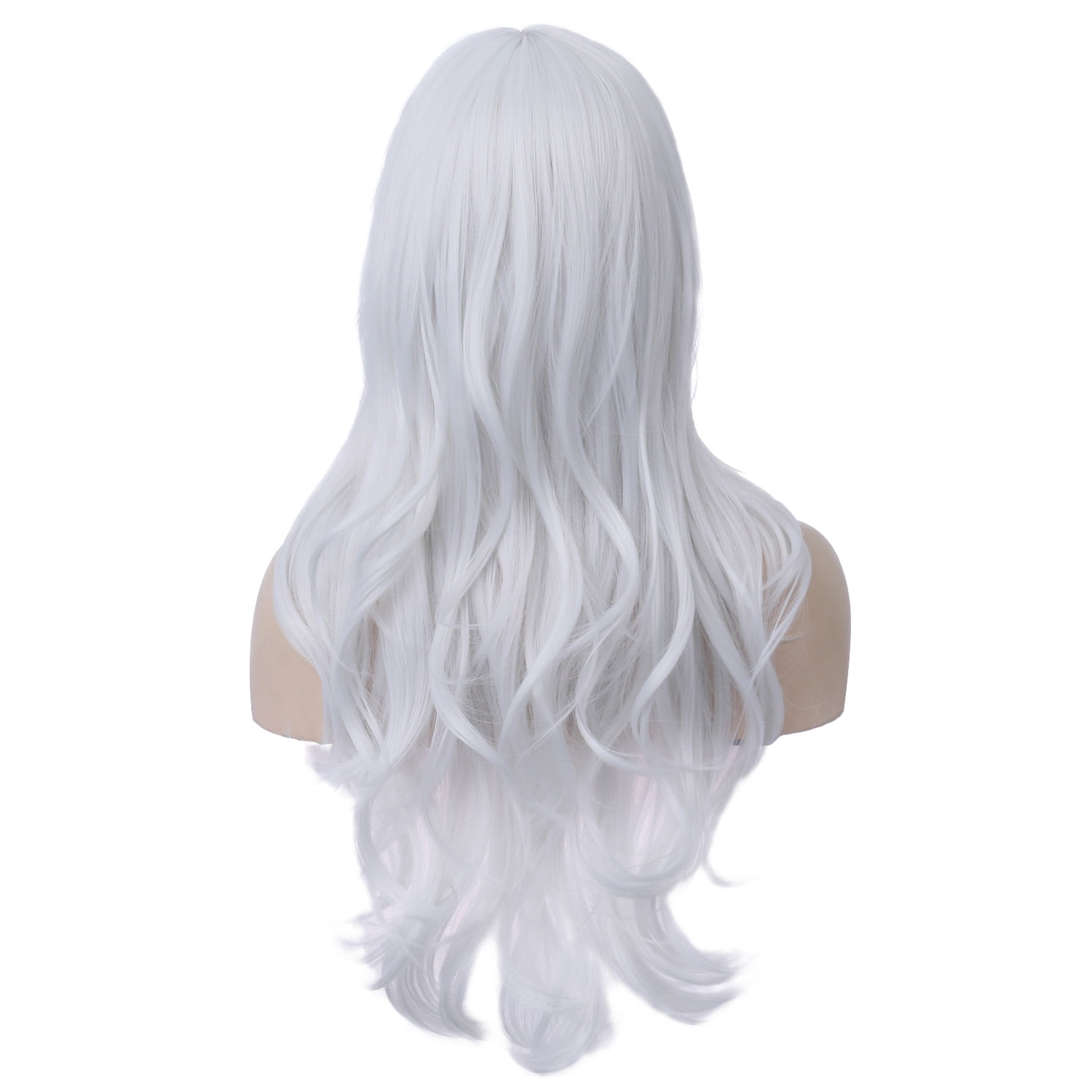 RightOn Long Wavy Wig with Bangs White Wig for Women Girls Synthetic Wig Long Wig White Wigs for Daily Party with Wig Cap