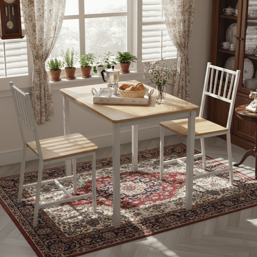 Aukfa 3 Piece Dining Table Set for 2, Space-Saving Kitchen Table Set with 2 Chair & Steel Frame for Small Spaces,Natural