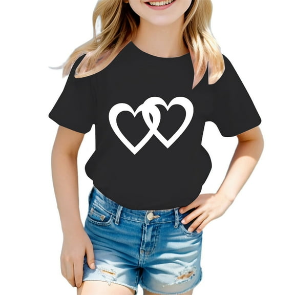 Hiijoy Toddler Girls Summer Graphic T-Shirt Heart Print Short Sleeve T Shirt, Sizes 1-14