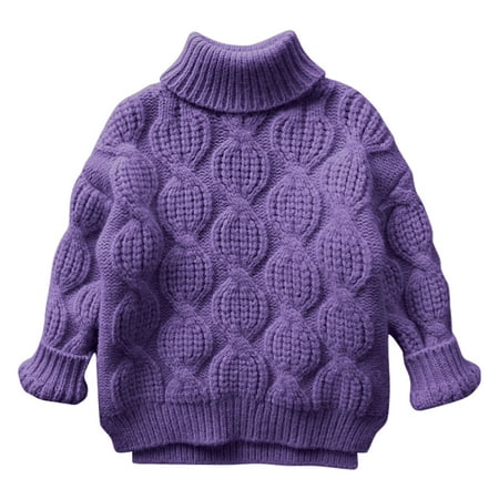 

HaiMao Toddler Baby Boy Girl Cable Knit Pullover Sweater Clearance Cotton Lined Warm Sweatshirt Purple 3 Years