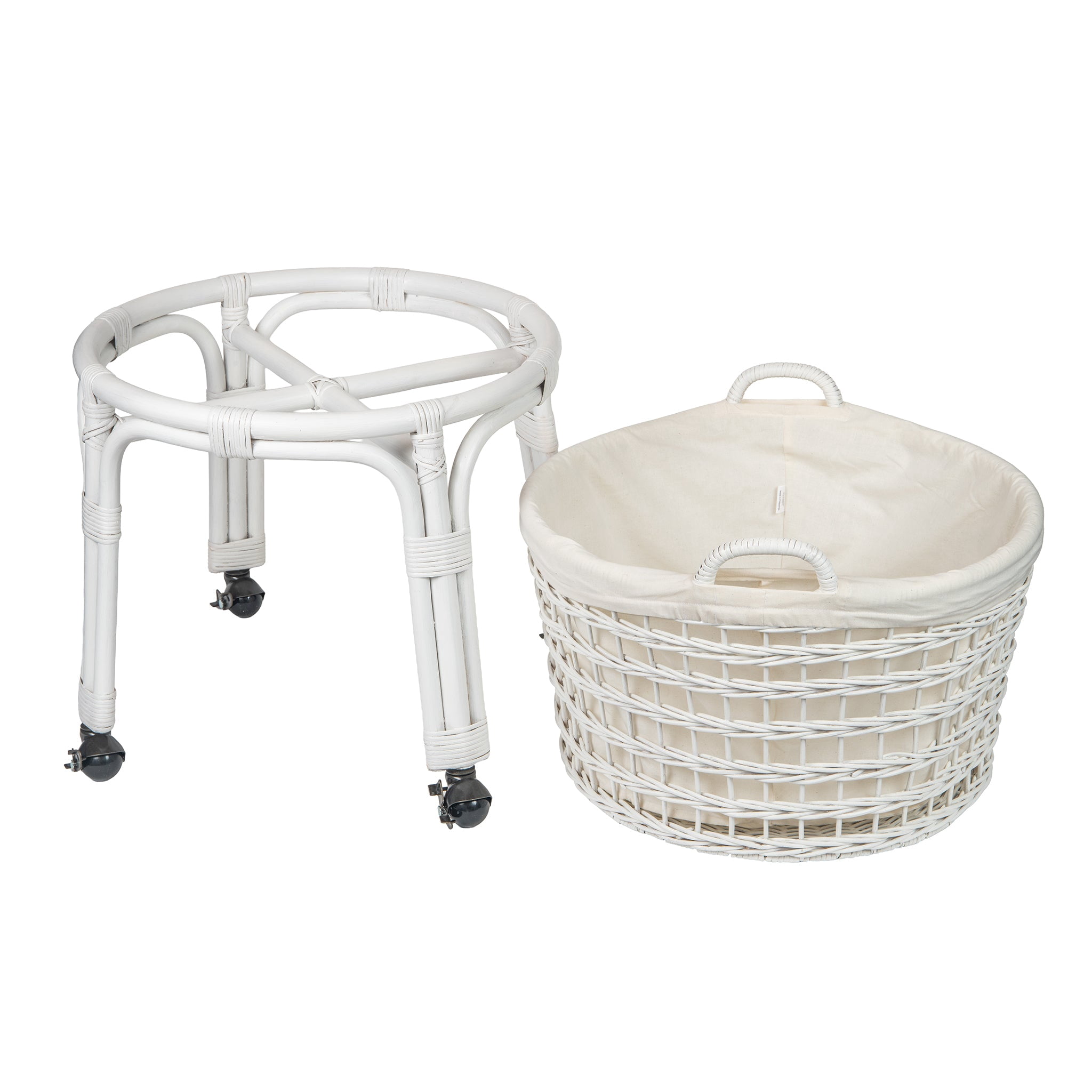 Kouboo Rolling Wicker Laundry Basket and Hamper with Fabric Liner and Stand