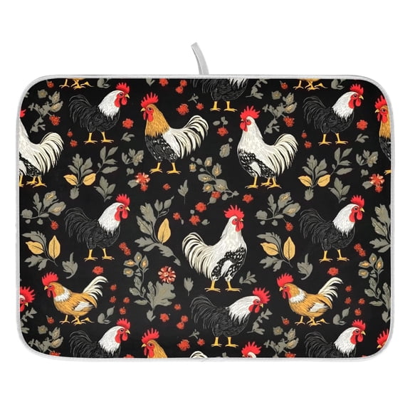 Ryvnso Roosters Plants Dish Drying Mat for Kitchen Countertop 16x18 Small Dish Pad Drainer Rack Dish Sink Mats