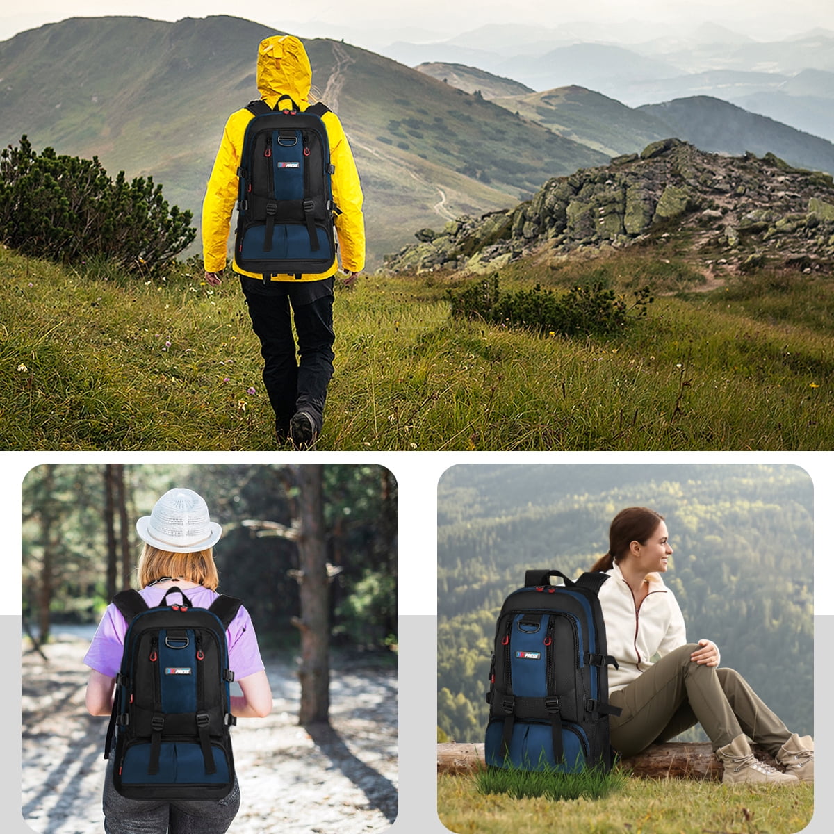 Travel Backpack Multi-Pocket Outdoor Hiking Backpack Work Daypack for Men Women, Navy, A12