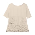 thumbnail image 3 of Women's Tops, Tees & Blouses Print Round Neck 3/32 Sleeve Loose Plus Size Womens Spring Summer Shirts, 3 of 4