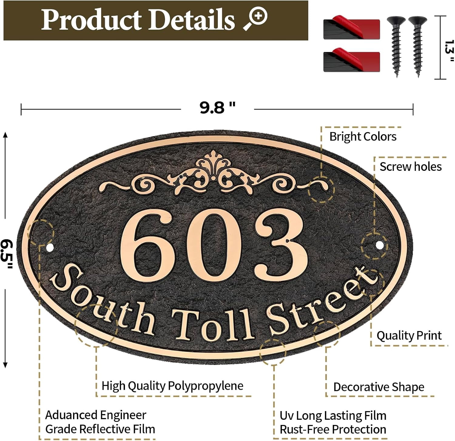 Oval Address Plaque Metal Option - Personalized House Number Sign, Address Sign for Outside, Yard, Driveway, Fence, Mailbox, Gate.