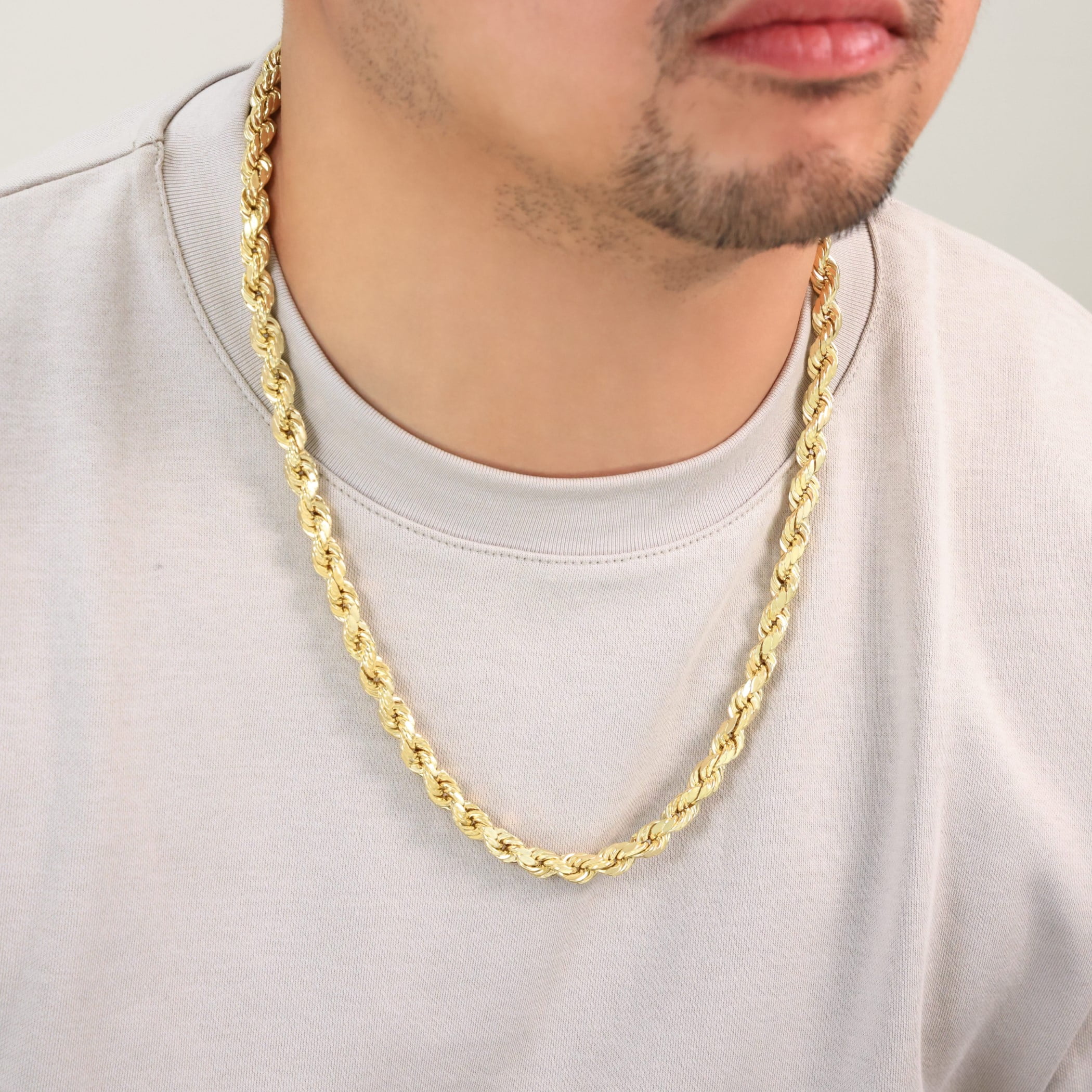 Nuragold 14k Real Yellow Gold 8mm Rope Chain Diamond Cut Necklace (20"-30") Italian Jewelry for Men