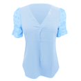 thumbnail image 3 of Gibobby Camiseta de Manga Corta con Cuello en V Blusa gasa con cuello en V color liso para mujer con mangas(Azul,M), 3 of 5
