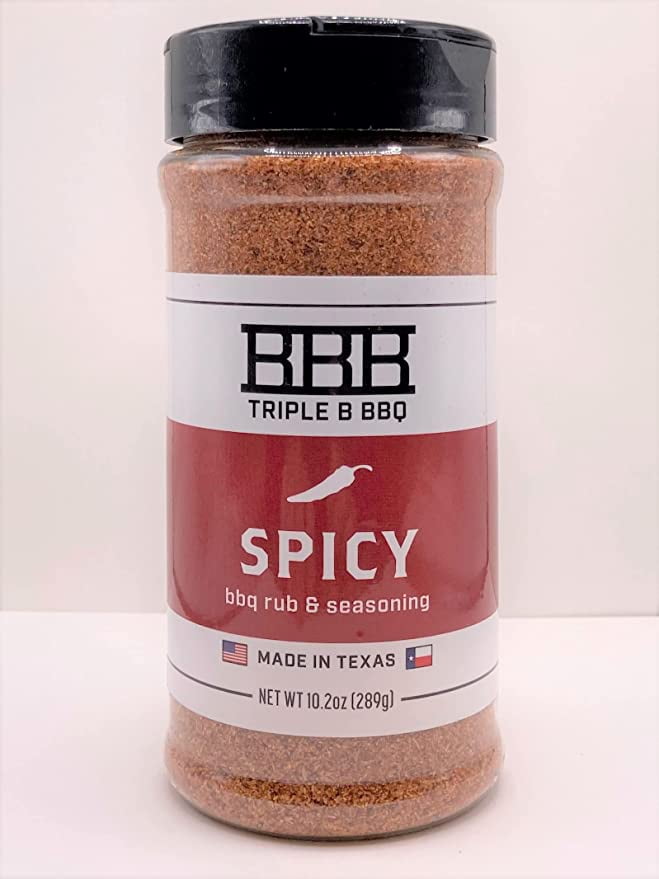 Triple B BBQ SPICY Rub & Seasoning — Rib Dry Rub & Pork Chop Seasoning (Made in Texas)— Sweet & Spicy Meat Seasoning For Smoking Ribs and Grilling, Includes Paprika, Sugar, and Onion