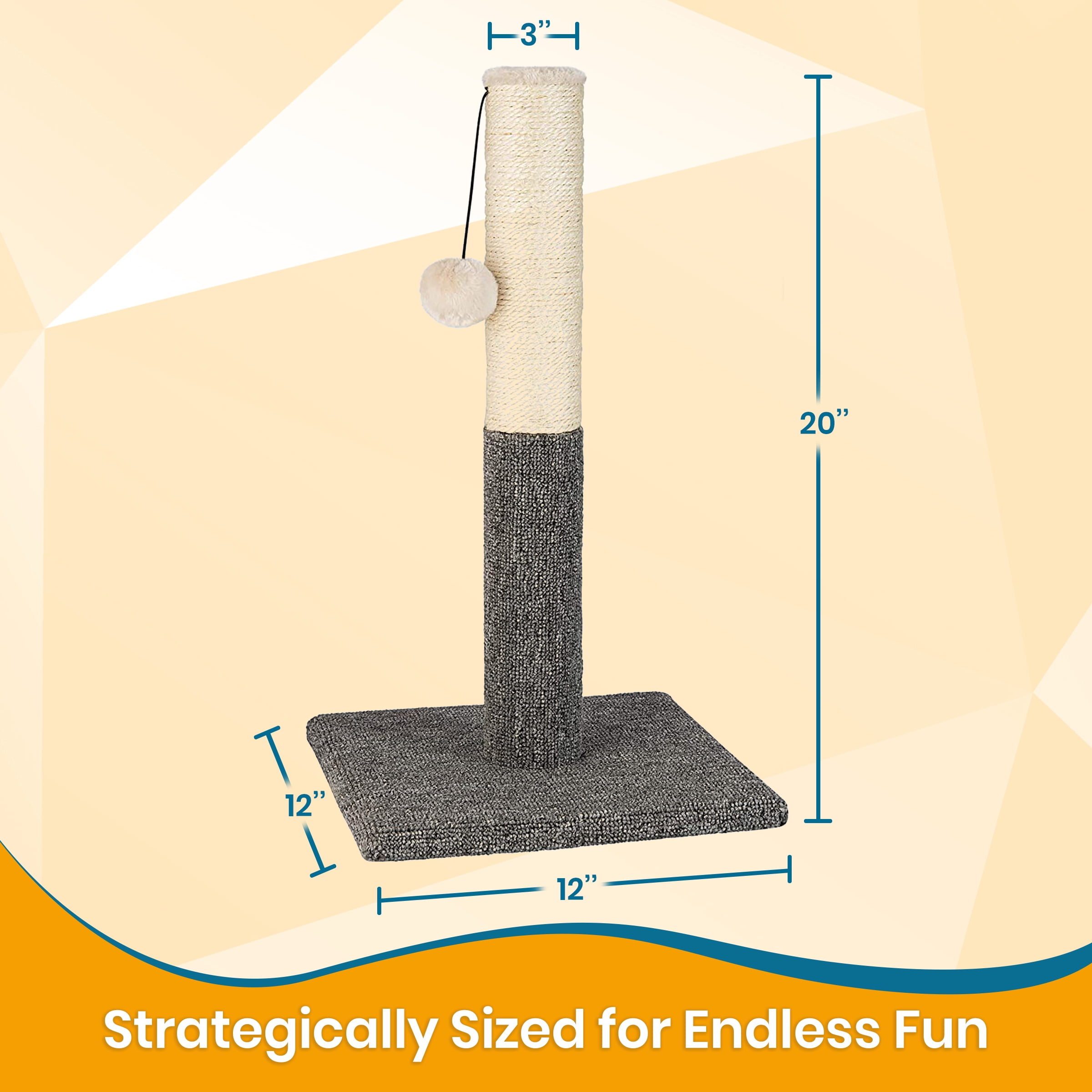 PAWBEE Cat Scratching Post with Sisal Rope & Hanging Ball Toy, 20”