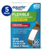 Equate Skin Tone Fabric Mocha Bandages, 30 Count, - 5 Pack