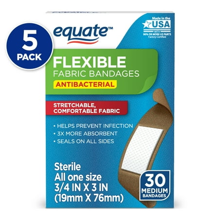 Equate Skin Tone Fabric Mocha Bandages, 30 Count, - 5 Pack