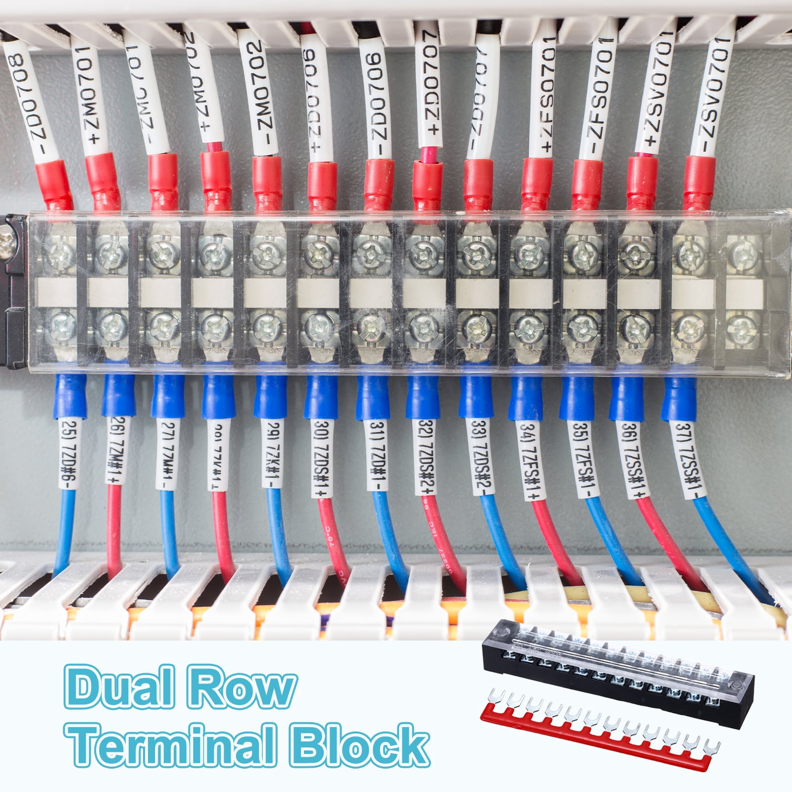 Uxcell 6Pcs Dual Row Terminal Block, 600V 15A 12 Positions Screw Terminal Block with 6PCS Pre-Insulated Barrier Strips for Power System, Home Appliances