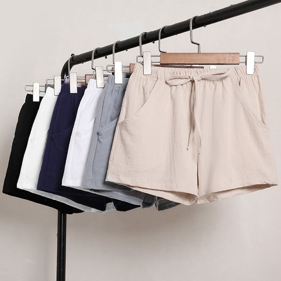 Trendfront Women's High Waisted Solid Color Elastic Tie Waist Casual Shorts Summer Everyday Wear Lounge Bottoms