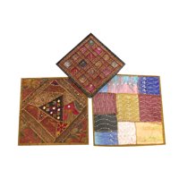 Mogul Set Of 3 Beautiful Indian Handmade Cushion Covers Vintage Patchwork Pillow Case 16X16