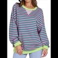 thumbnail image 3 of Sudaderas A Rayas para Mujer, Camisetas de Larga con Cuello Redondo de Gran Tamaño, Jersey Y2K, Ropa de Moda de Otoño Rosa S, 3 of 9