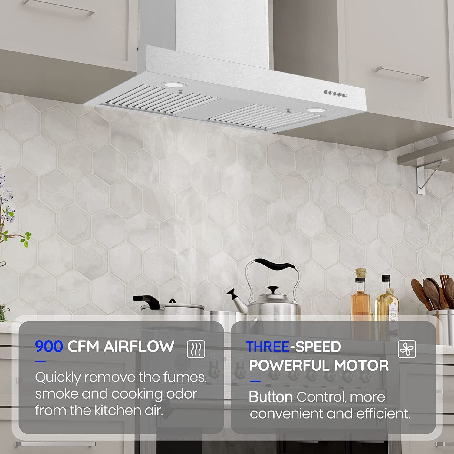 30 inch Kitchen Wall Mount Range Hood 900CFM T-Shape Stove Vent Hood 3-Speed Wall Mount Range Hood 30 Inch 900CFM Vent Hood T Shape with Stainless Steel Stove Hood Split Type Permanent Grease Baffle