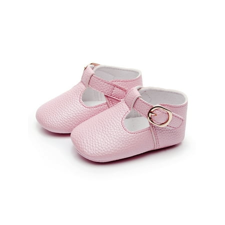 

Gomelly Newborn Crib Shoe Magic Tape Flats Soft Sole Moccasins Non-slip Slippers Toddler Boys & Girls Light Pink 3C